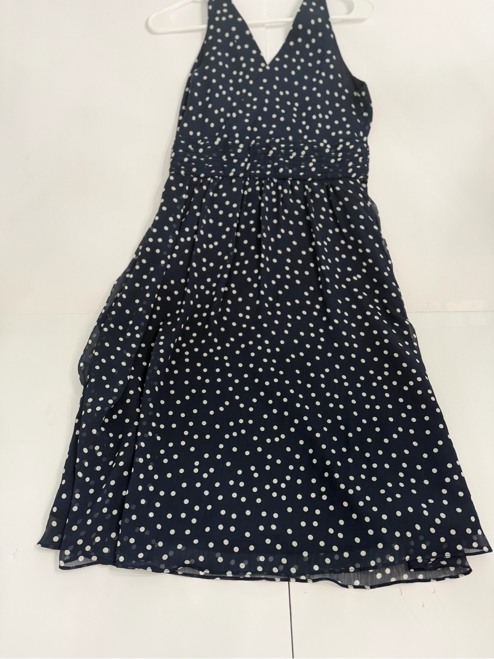 Navy Polka Dot High Low Chiffon Dress Sleeveless Fit & Flare Size M
